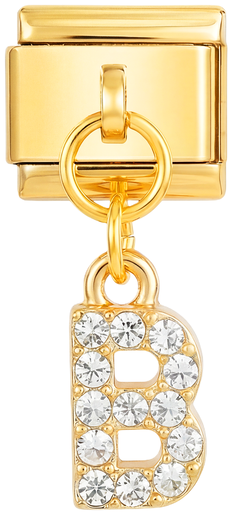 Letra B com pedras, Pendente, em Dourado