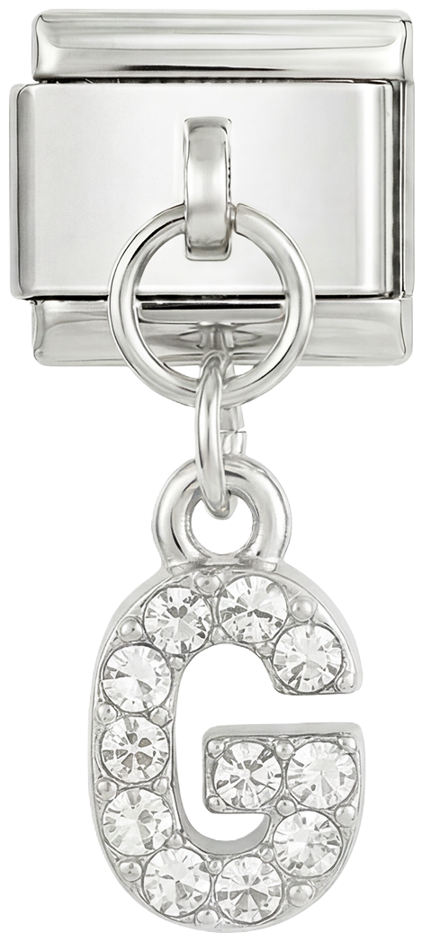 Letter G with stones, Hanging, on Silver - Letter-G-with-stones-hanging-on-silver.png