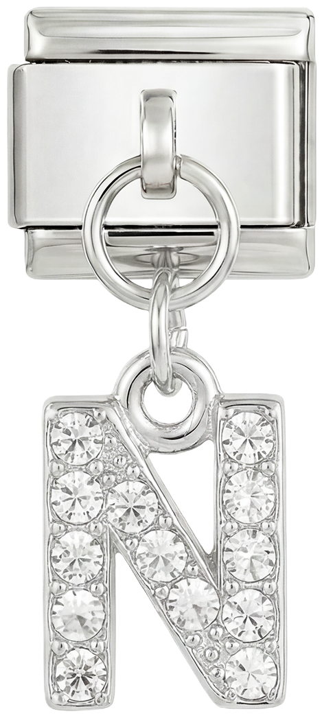 Letter N with stones, Hanging, on Silver - Letter-N-with-stones-hanging-on-silver.png