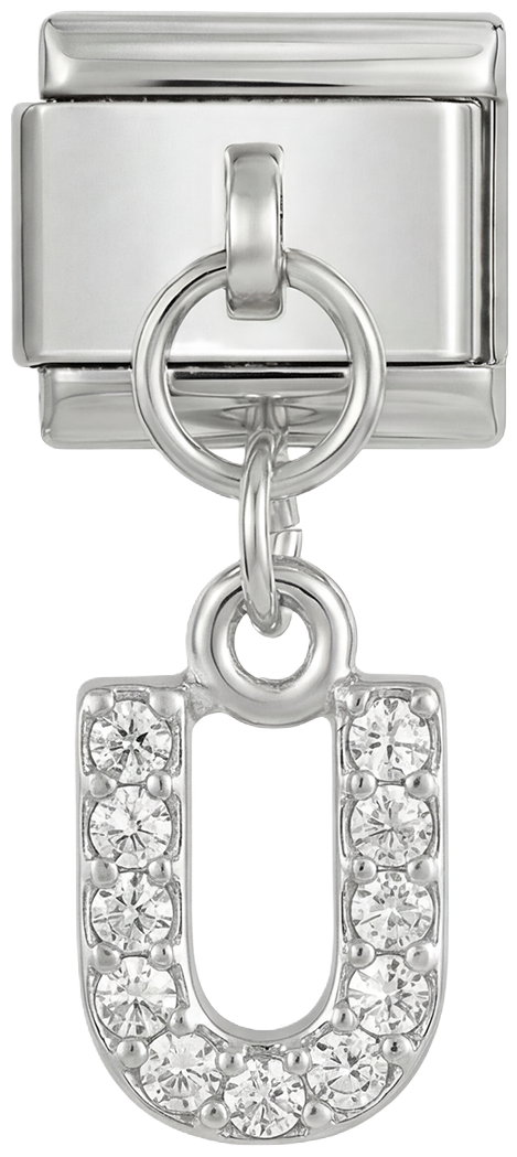 Letter U with stones, Hanging, on Silver - Letter-U-with-stones-hanging-on-silver.png