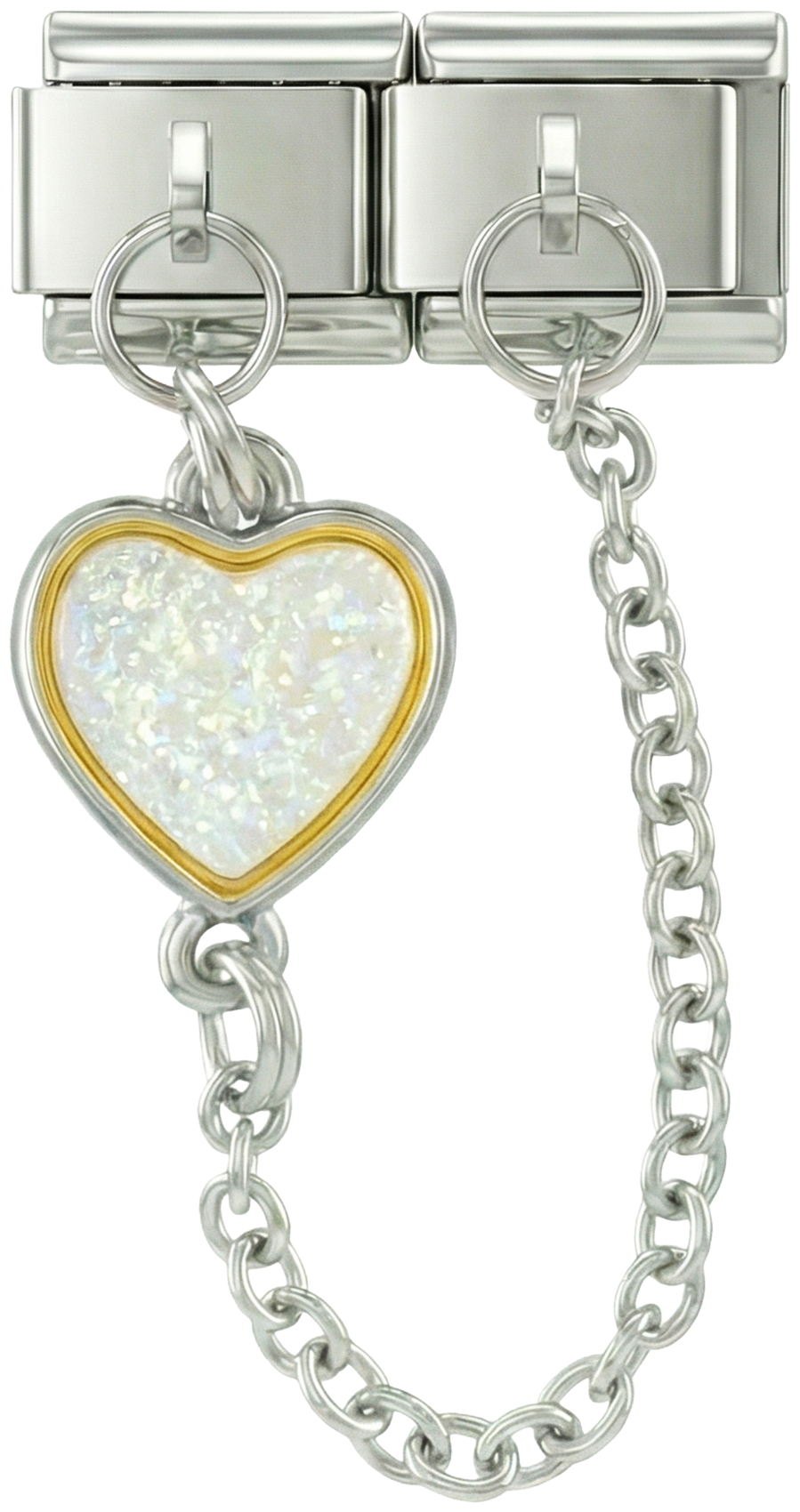 Multicolor Heart, Double Linked Charms, on Silver