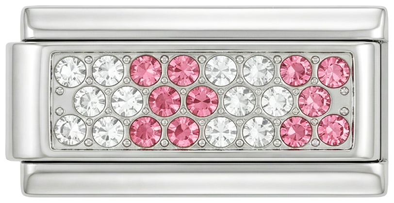 Silver Plate with Pink & White Stones, Double, on Silver