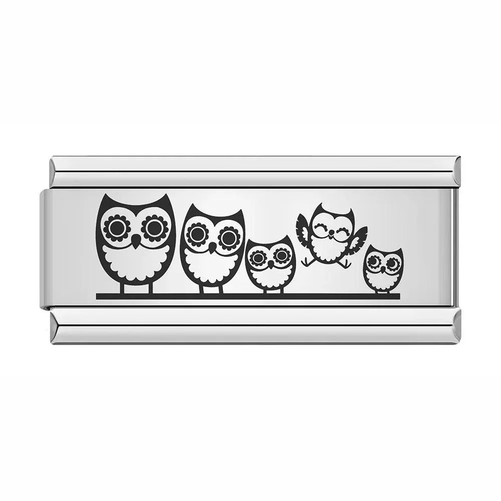 Family of Owls, on Silver - Charms Official