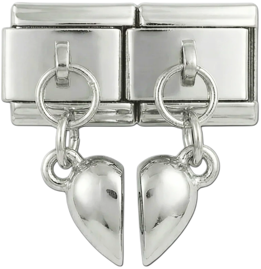 Full Heart on Double Charms Hanging on Silver