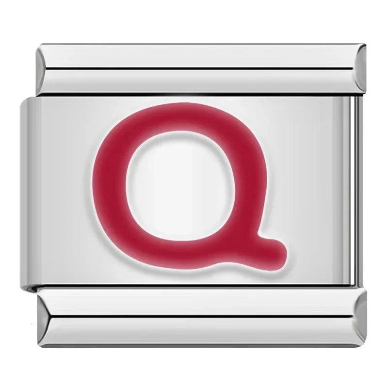Letter Q in Red, on Silver - Charms Official
