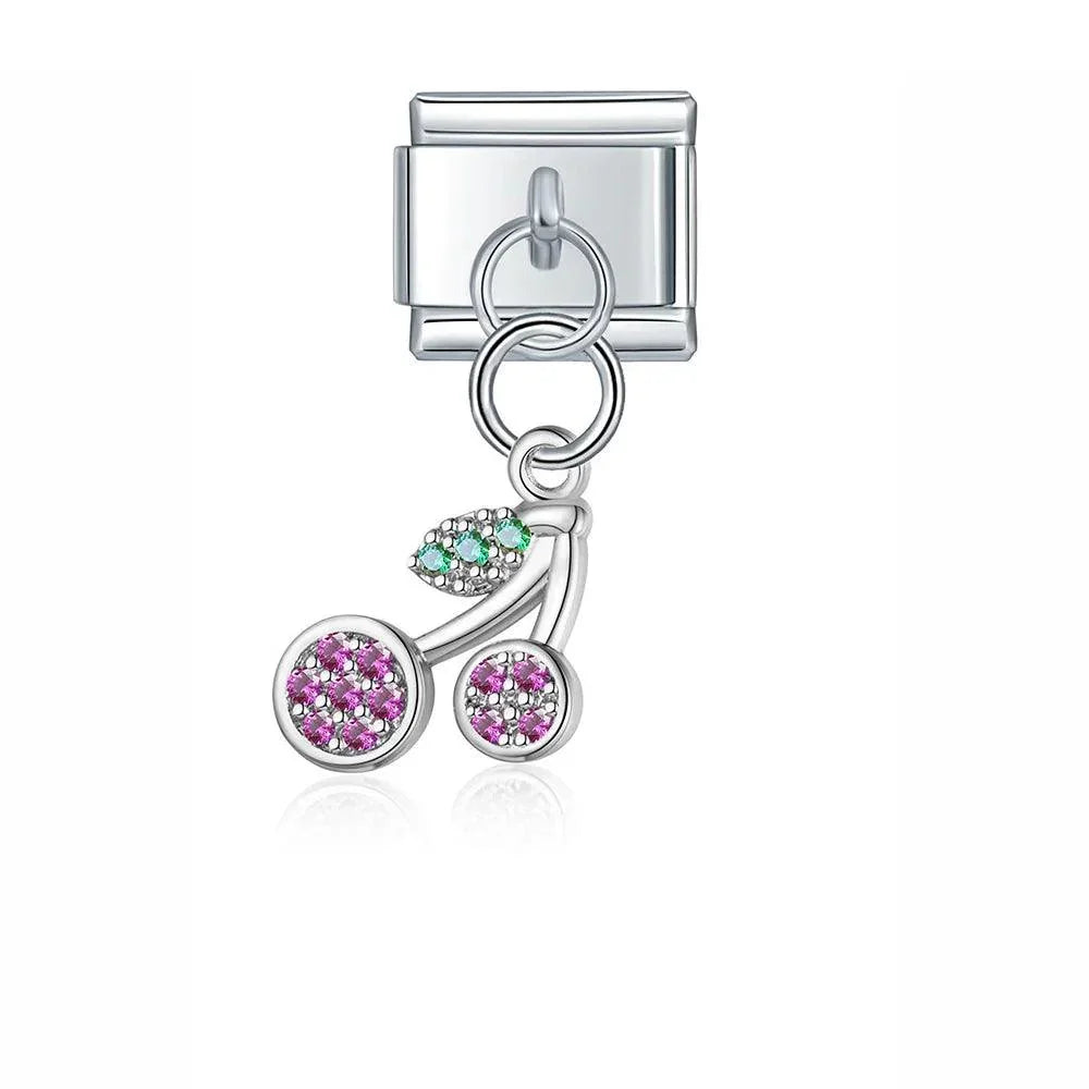 Pair of Cherries with Stones, Hanging, on Silver - Charms Official
