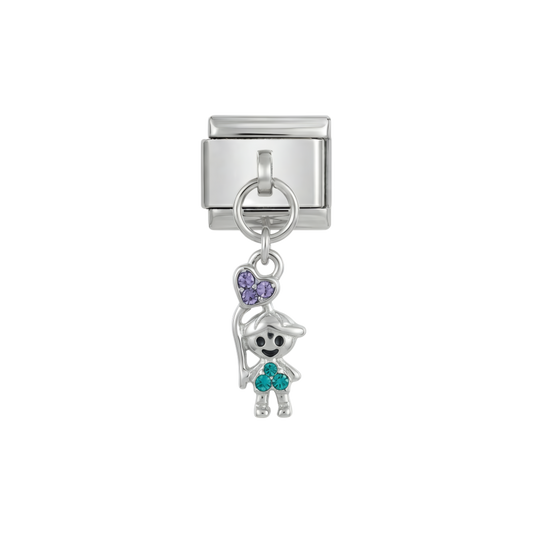 Little Boy and his Heart Balloon with Stones, on Silver