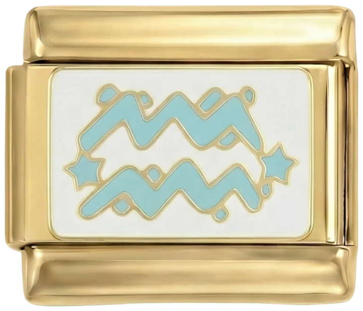 Blue Aquarius Symbol on Gold