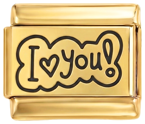 I Love You! in Black inside Bubble on Gold