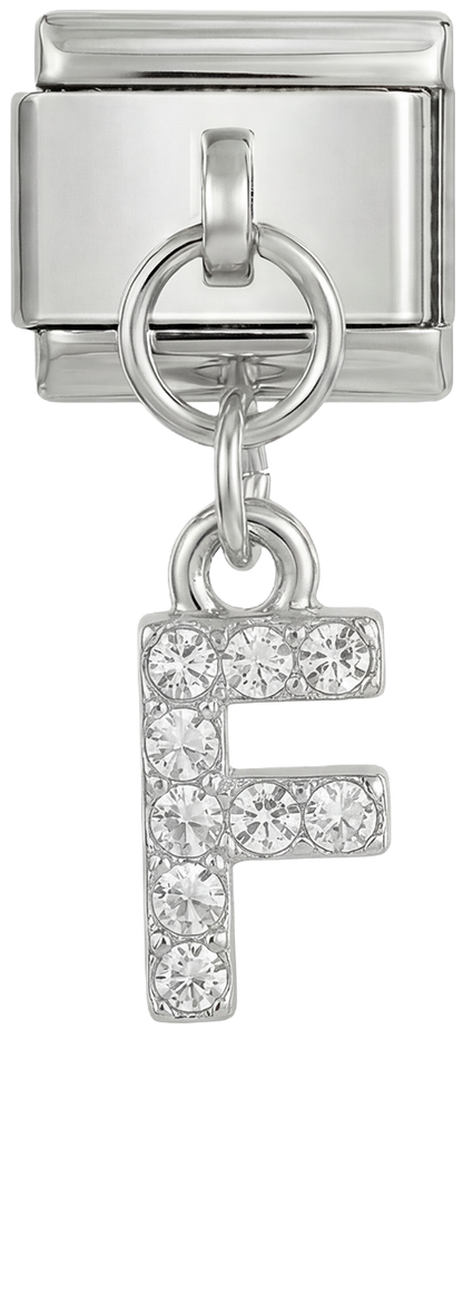 Letter F with stones, Hanging, on Silver - Letter-F-with-stones-hanging-on-silver.png
