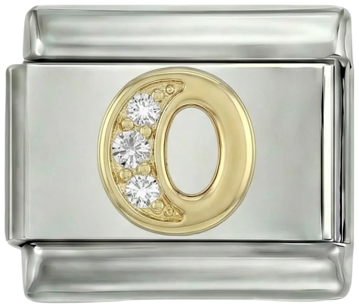 Letter O in Gold with Stones, on Silver - Letter-O-in-gold-with-stones-on-silver.png