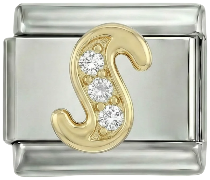 Letter S in Gold with Stones, on Silver - Letter-S-in-gold-with-stones-on-silver.png
