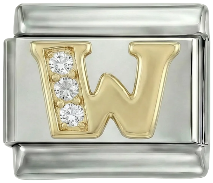 Letter W in Gold with Stones, on Silver - Letter-W-in-gold-with-stones-on-silver.png