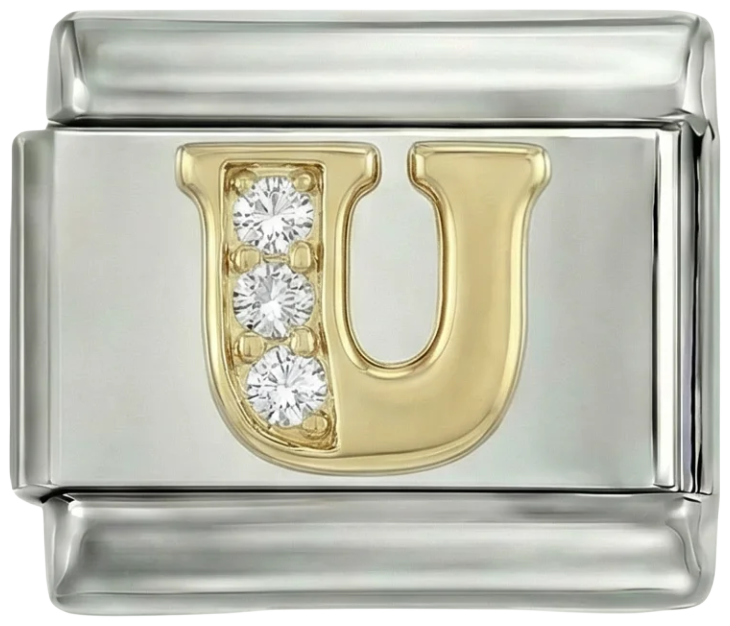 Letter U in Gold with Stones, on Silver