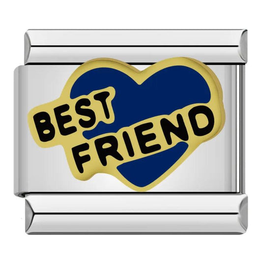 Blue Heart, Best Friends in Black, on Silver - Charms Official