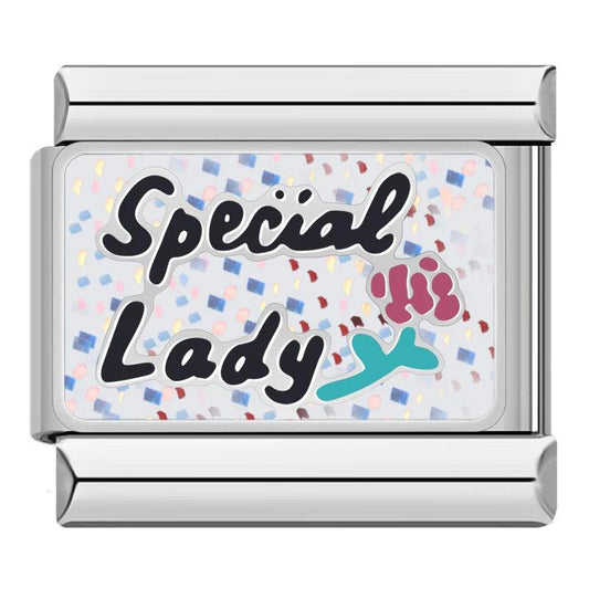 Glitter Plate, Special Lady with Rose, on Silver - Charms Official