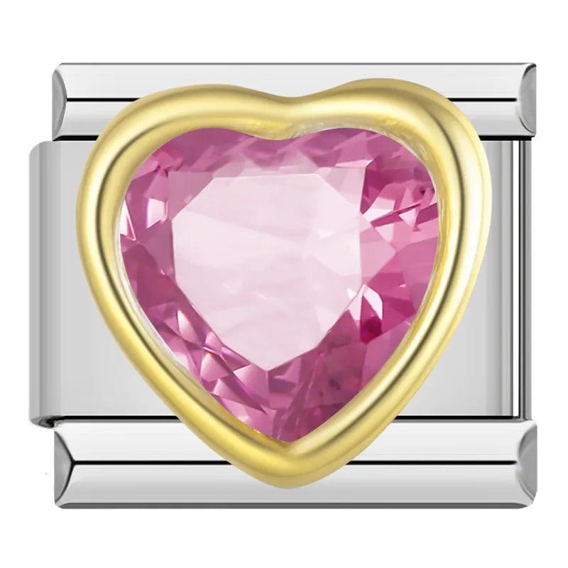 Gold Heart with Large Pink Stone - Charms Official