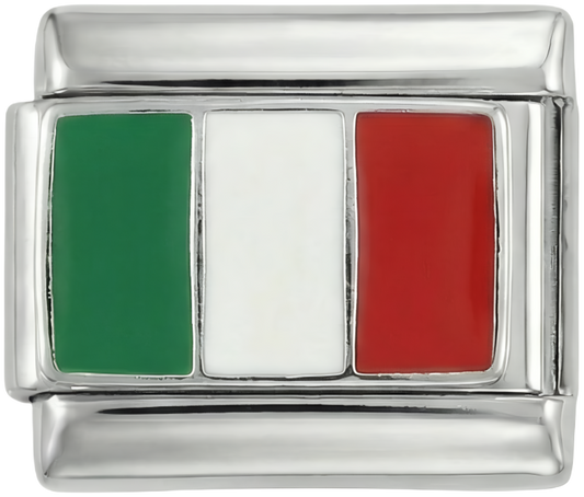 Italy Flag, on Silver
