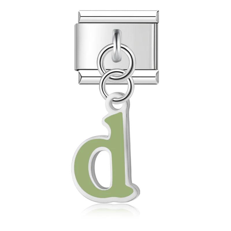 Letter D in Green, on Silver - Charms Official