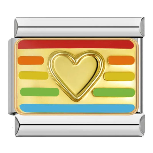 LGBTQ+ Flag, Gold Heart, on Silver - Charms Official