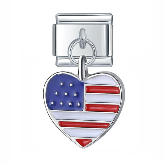 United States Heart Flag, on Silver - Charms Official
